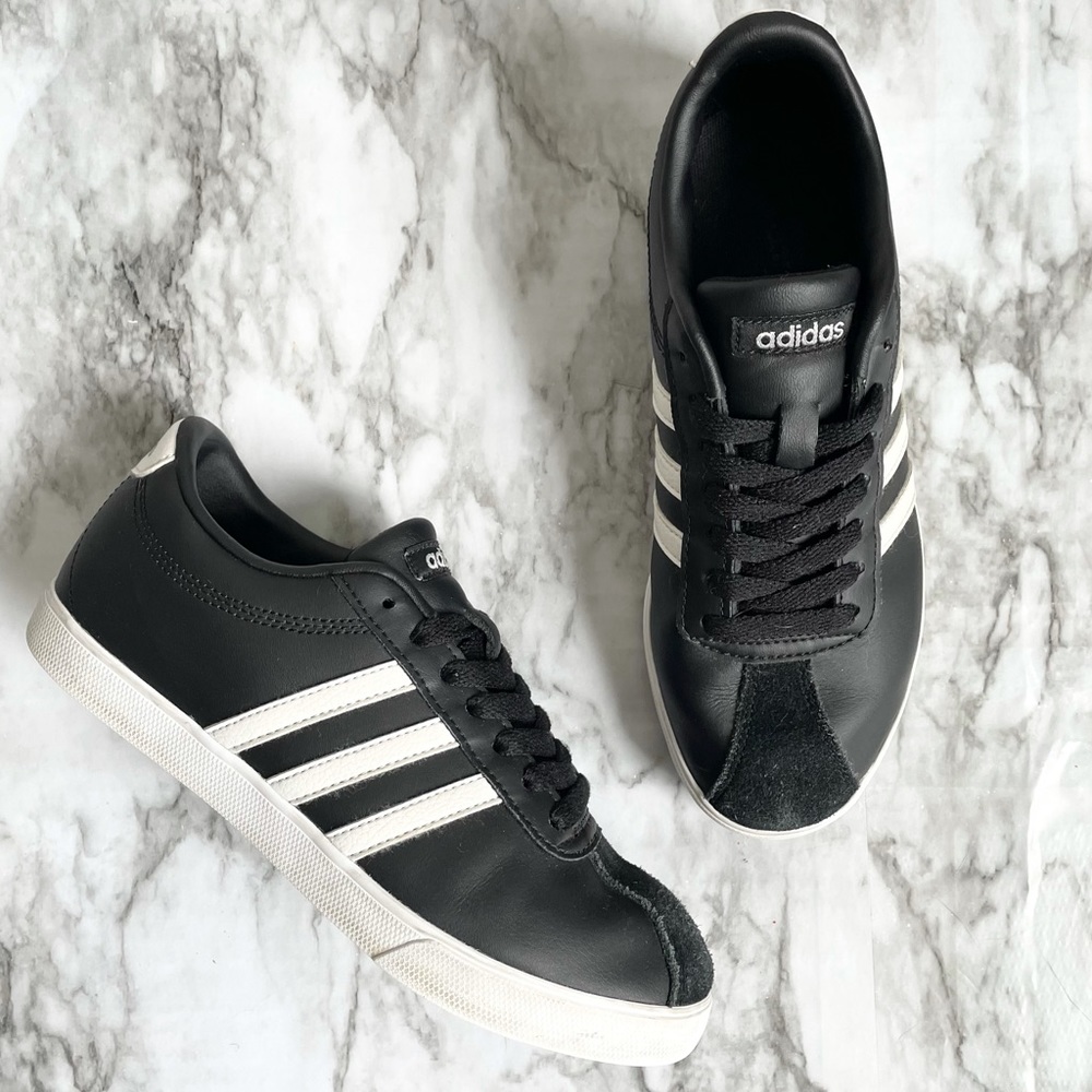 Adidas Neo Courtset Lace Up Sneakers B74560 Black White US Size 6